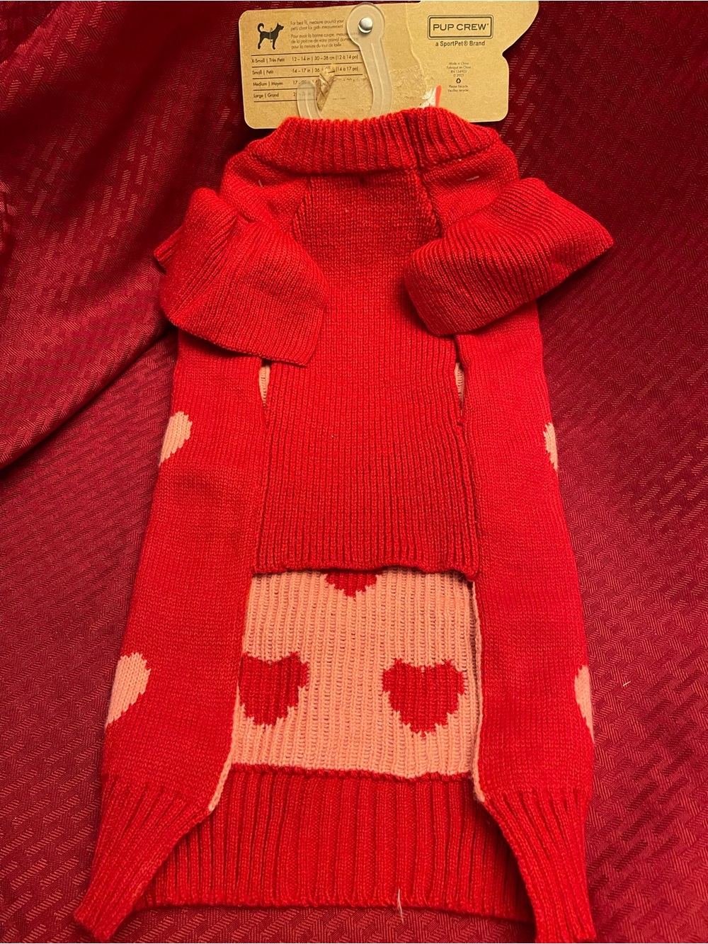 Pup Crew Red Heart Knit Dog Sweater - Picture 2 of 2